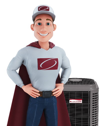 climatecare cartoon figure captain comfort with central air conditioner