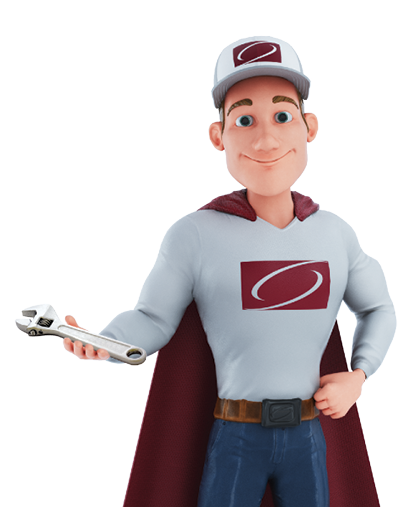 climatecare cartoon figure captain comfort with wrench for hvac repair